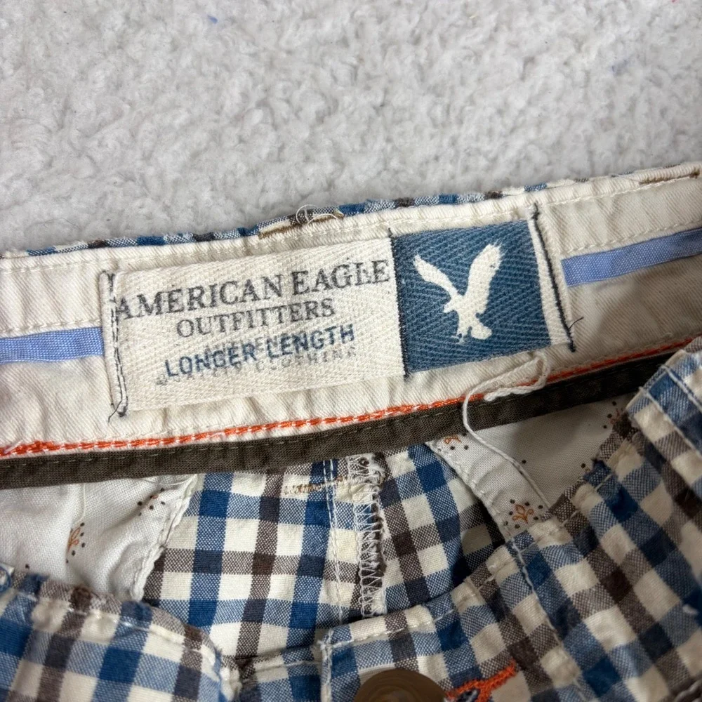 American Eagle Plaid baggy Shorts Mens 34 Blue Brown skater Y2K Longer Length - Picture 7 of 8
